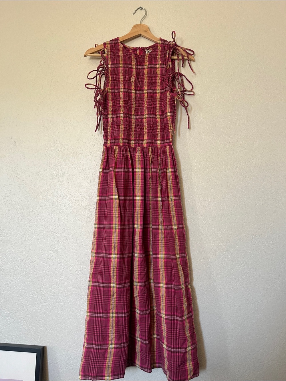 Damson Madder Becca Plaid Smocked Midi Dress